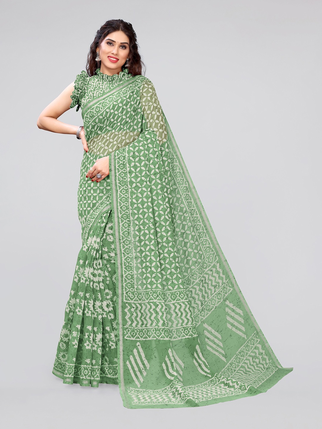 

MIRCHI FASHION Batik Printed Saree, Green