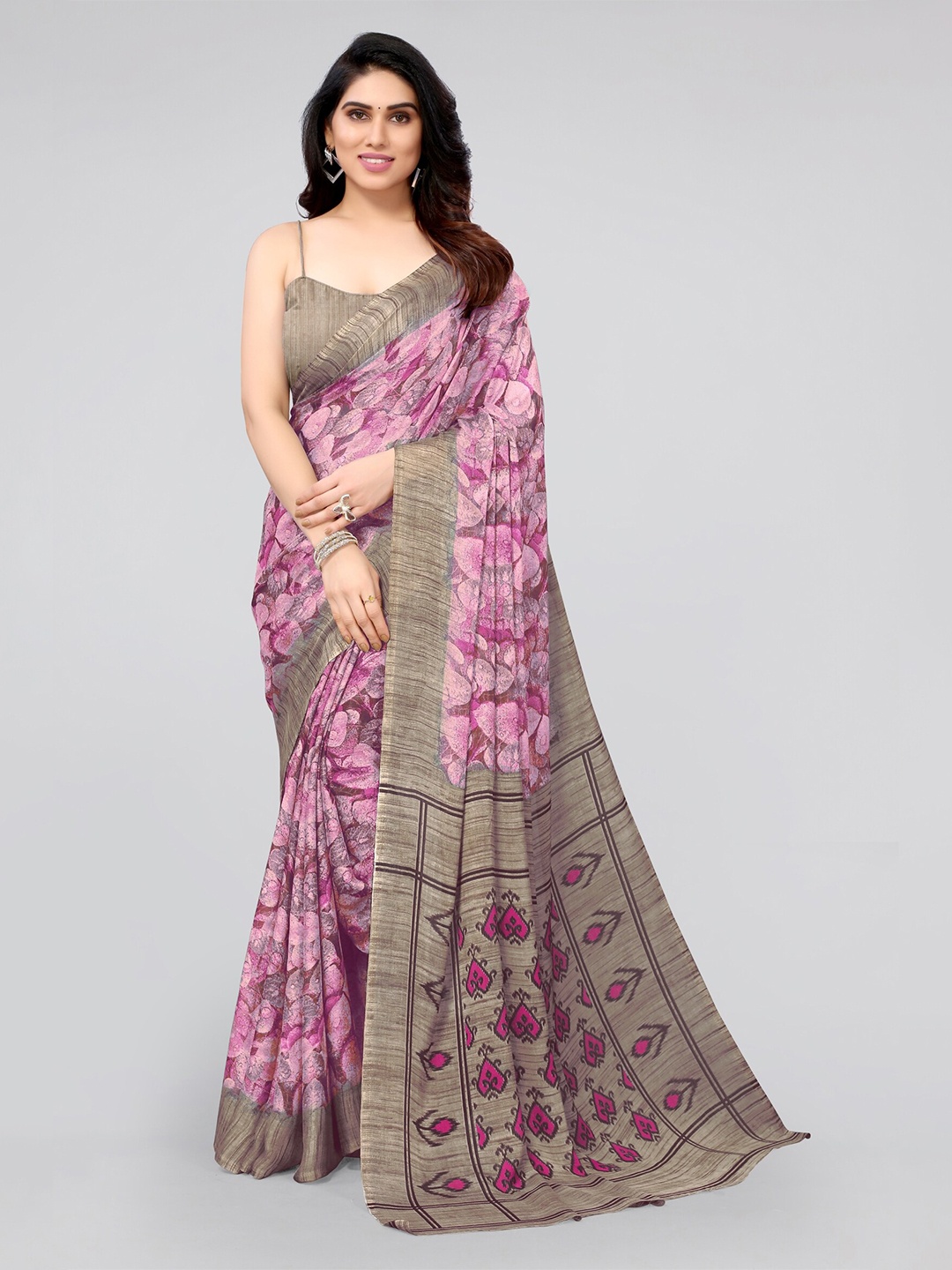 

MIRCHI FASHION Floral Printed Saree, Pink