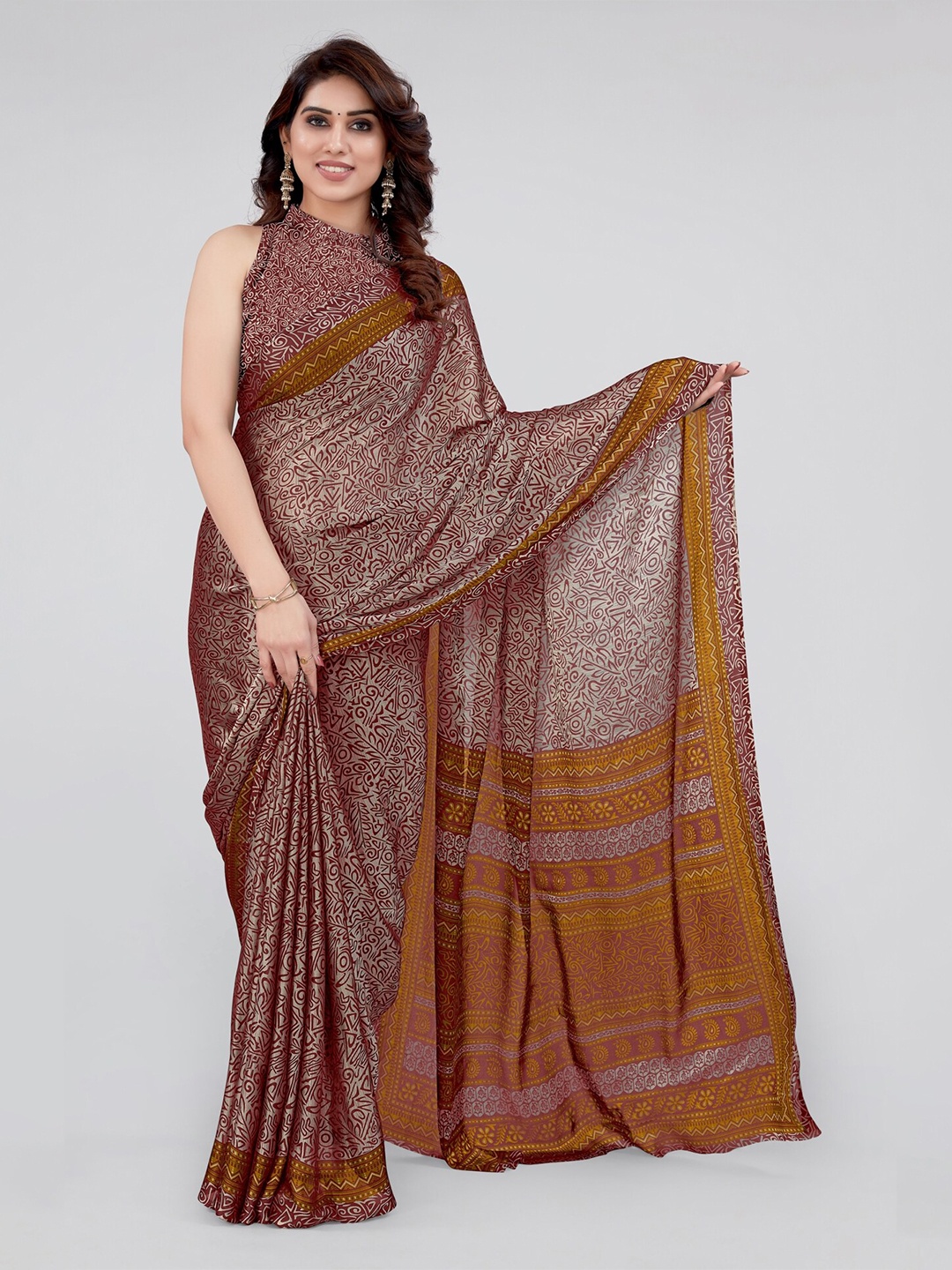 

MIRCHI FASHION Abstract Printed Saree, Beige