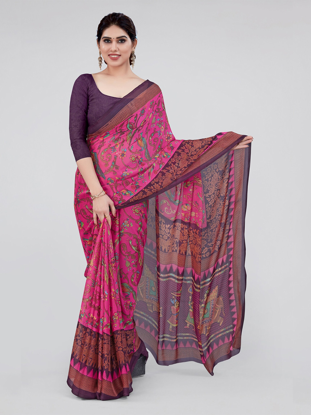 

KALINI Floral Printed Saree, Pink