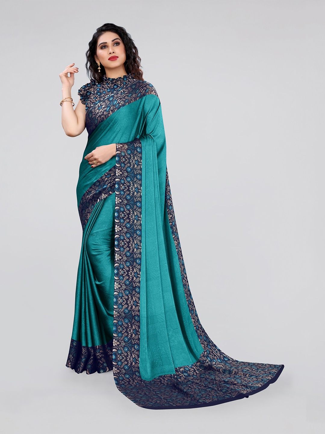 

MIRCHI FASHION Floral Printed Saree, Turquoise blue