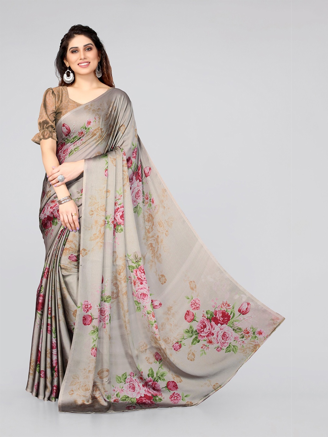 

MIRCHI FASHION Floral Printed Saree, Grey