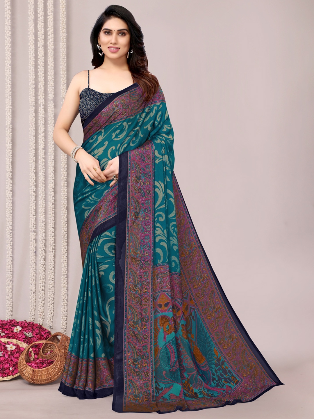 

MIRCHI FASHION Ethnic Motifs Printed Saree, Teal