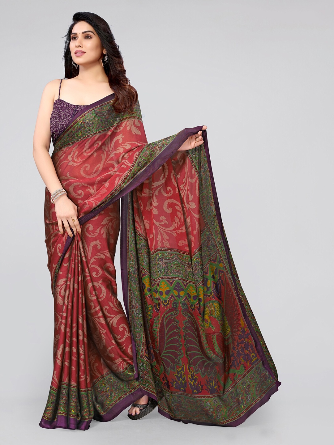 

MIRCHI FASHION Ethnic Motifs Printed Saree, Red