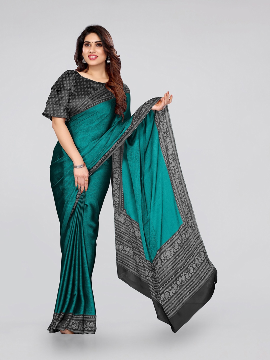 

MIRCHI FASHION Floral Printed Saree, Teal