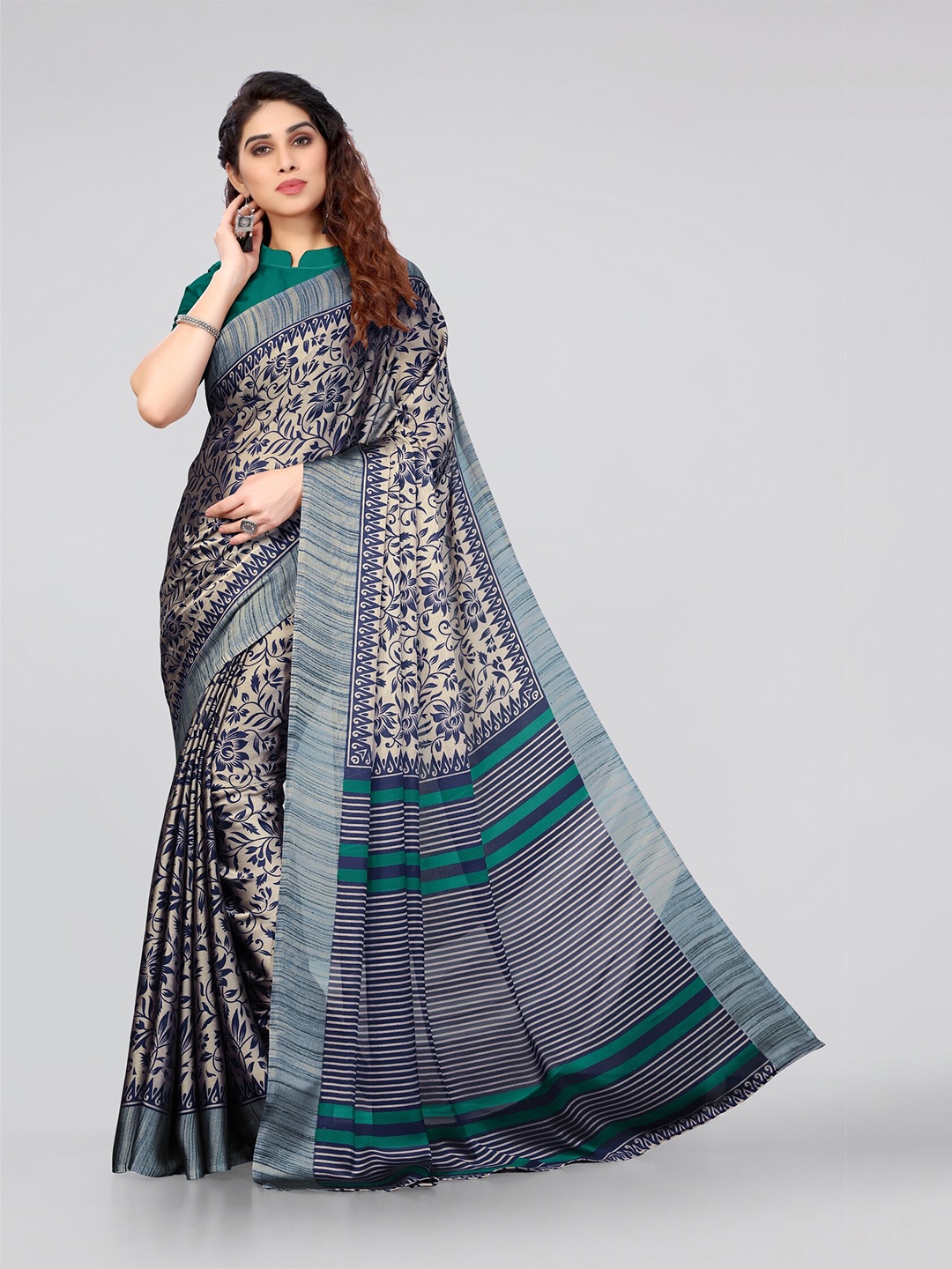 

MIRCHI FASHION Floral Printed Saree, Navy blue