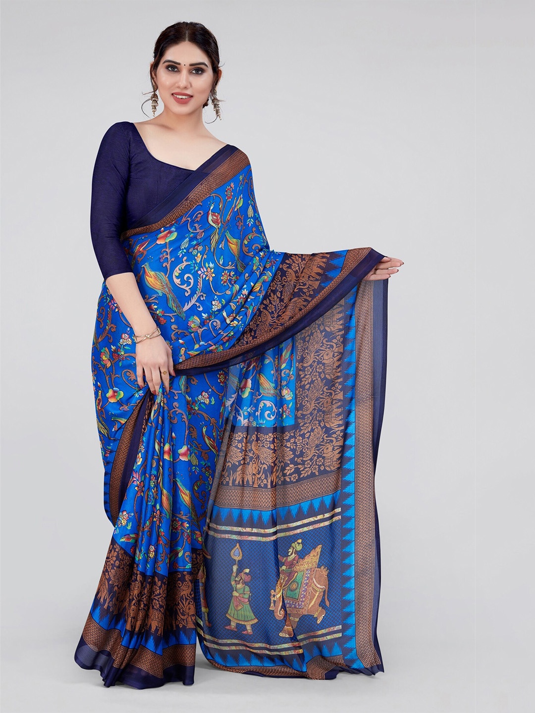 

KALINI Floral Printed Chiffon Saree, Blue