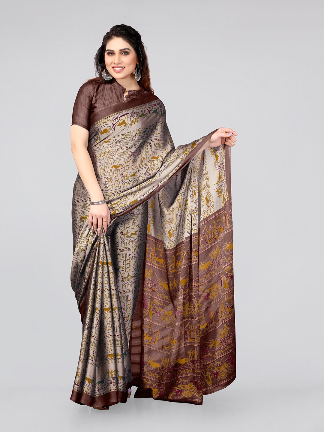 

MIRCHI FASHION Ethnic Motifs Printed Saree, Beige