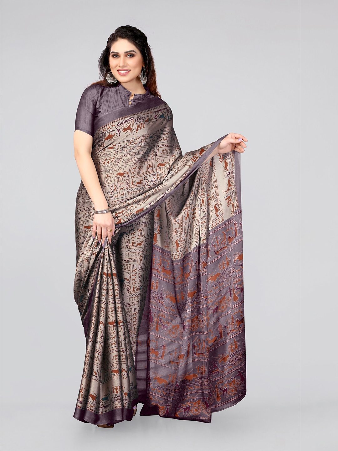 

KALINI Warli Printed Saree, Beige