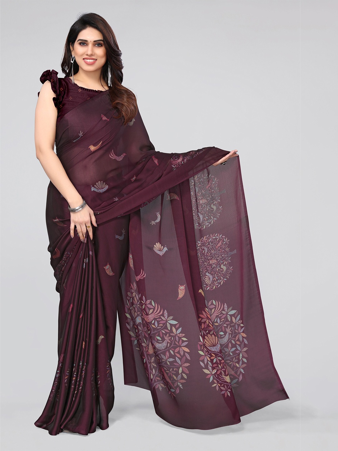 MIRCHI FASHION Ethnic Motifs Printed Saree, Purple