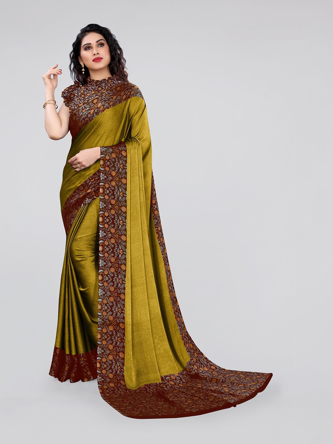 

MIRCHI FASHION Mustard & Maroon Floral Saree