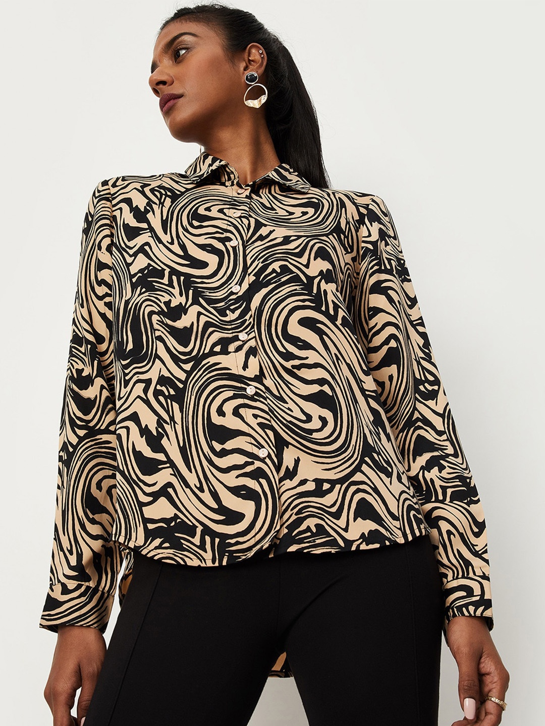 

max Women Abstract Printed Casual Shirt, Beige