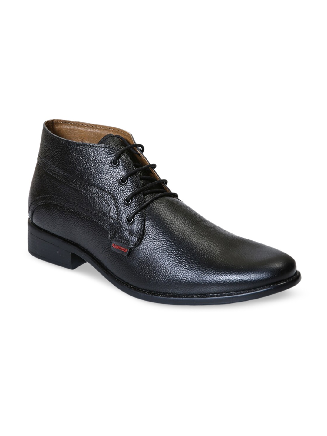 

Red Chief Men Textured Mid Top Leather Formal Derbys, Black