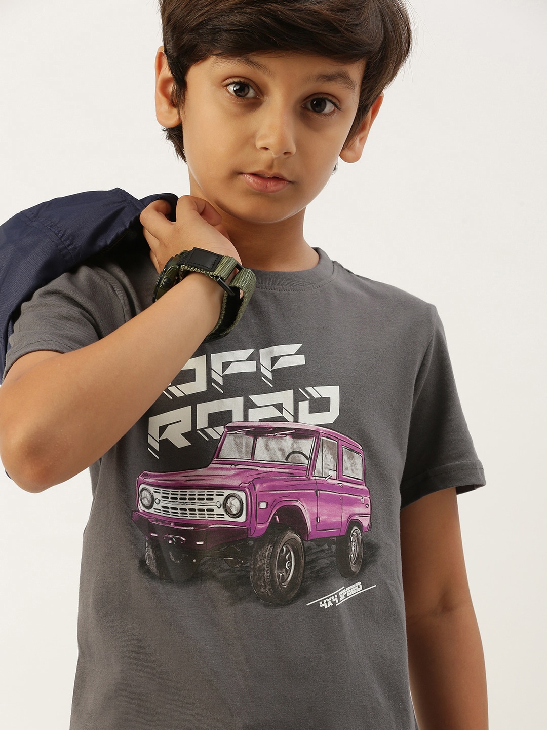 

PIPIN Boys Graphic Printed cotton T-shirt, Grey