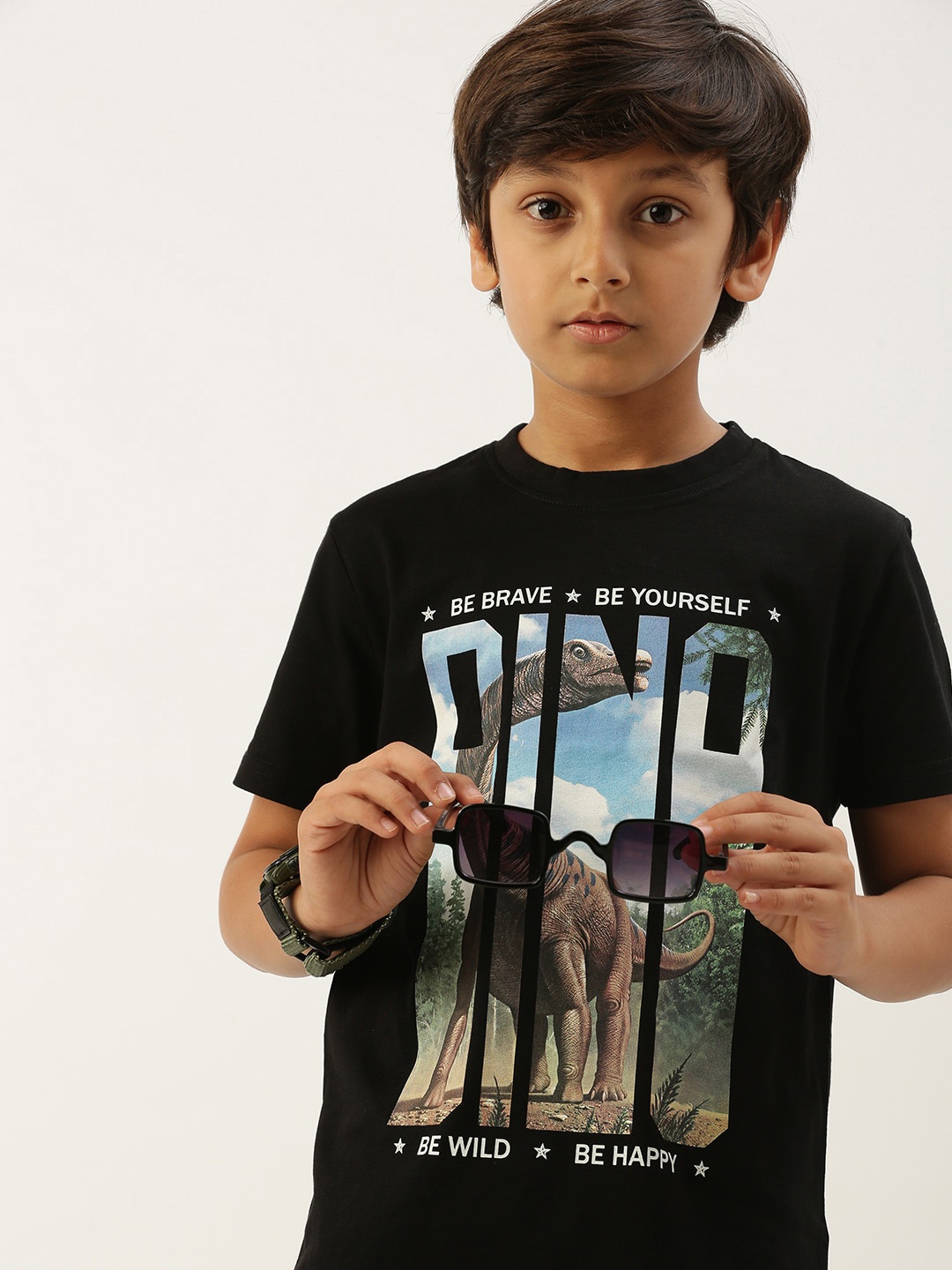

PIPIN Boys Graphic Printed Cotton T-shirt, Black