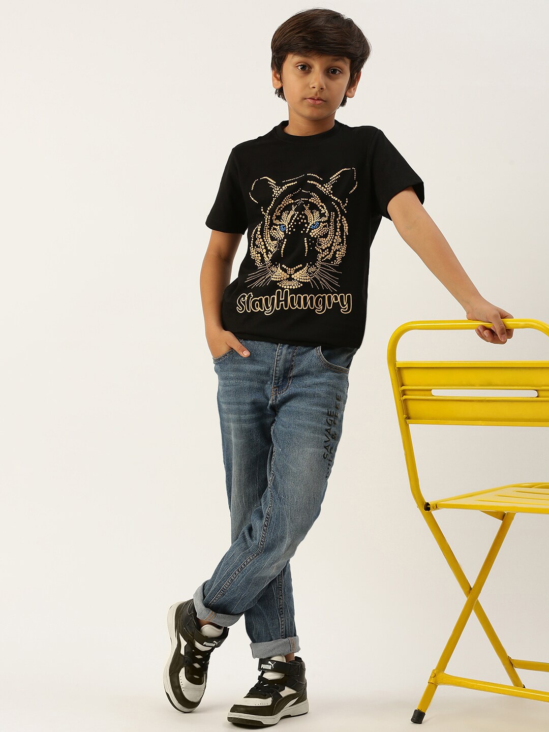 

PIPIN Boys Printed Cotton T-shirt, Black