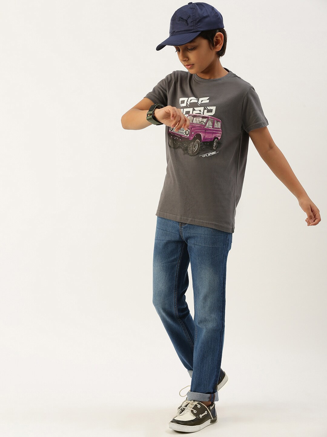

PIPIN Boys Grey Printed Cotton T-shirt