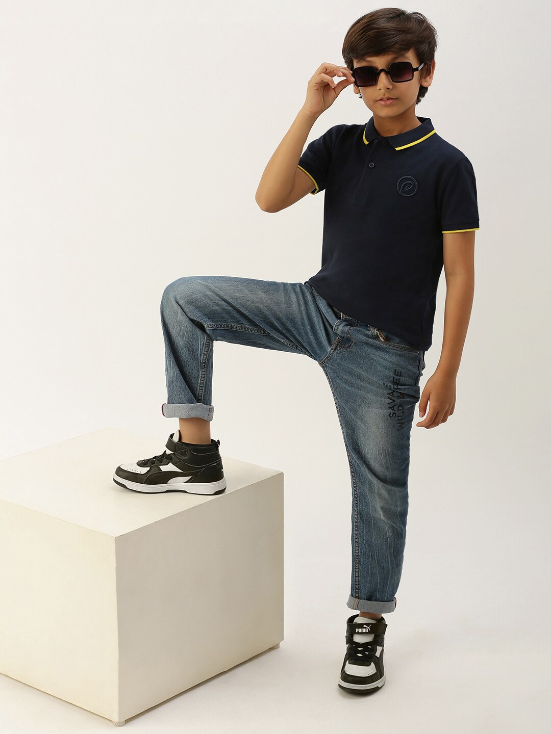 

PIPIN Boys Navy Blue Polo Collar Applique T-shirt
