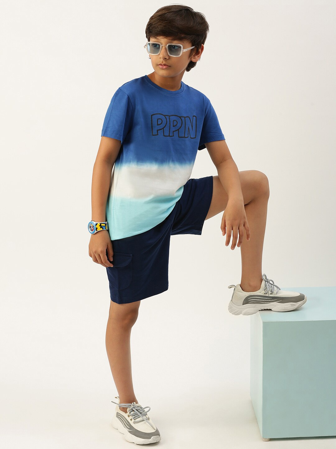 

PIPIN Boys Colourblocked Cotton T-shirt, Blue