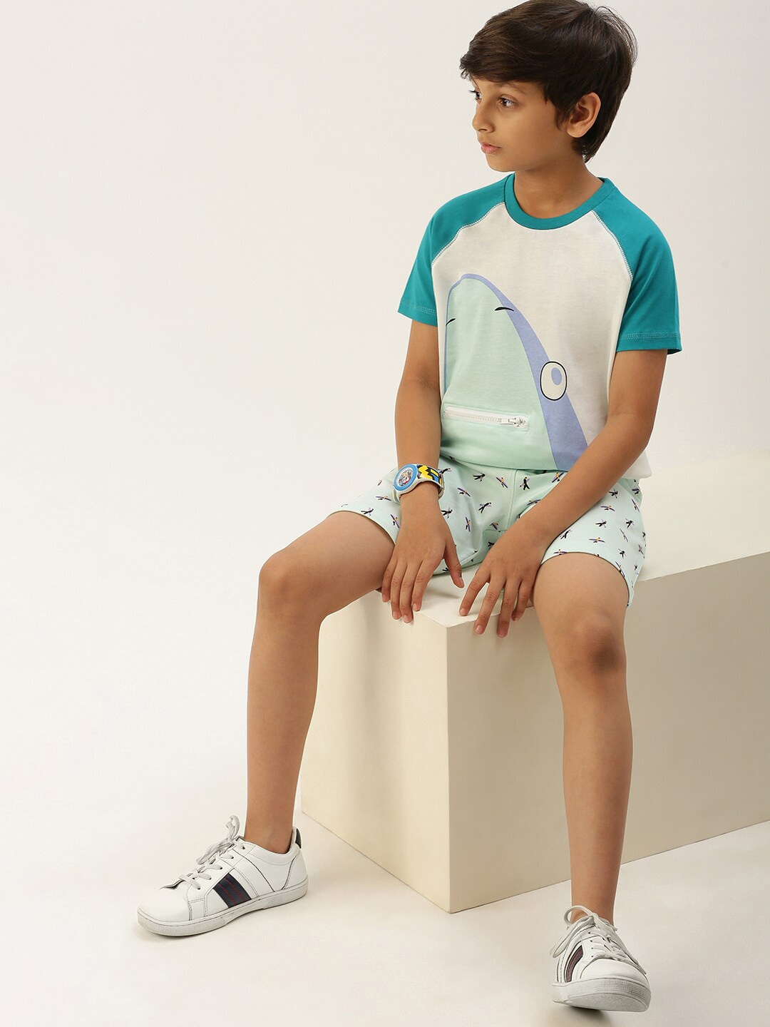 

PIPIN Boys Comic Print Cotton T-shirt, Teal