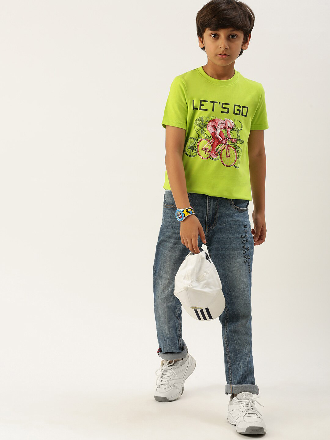 

PIPIN Boys Graphic Printed Cotton T-shirt, Lime green