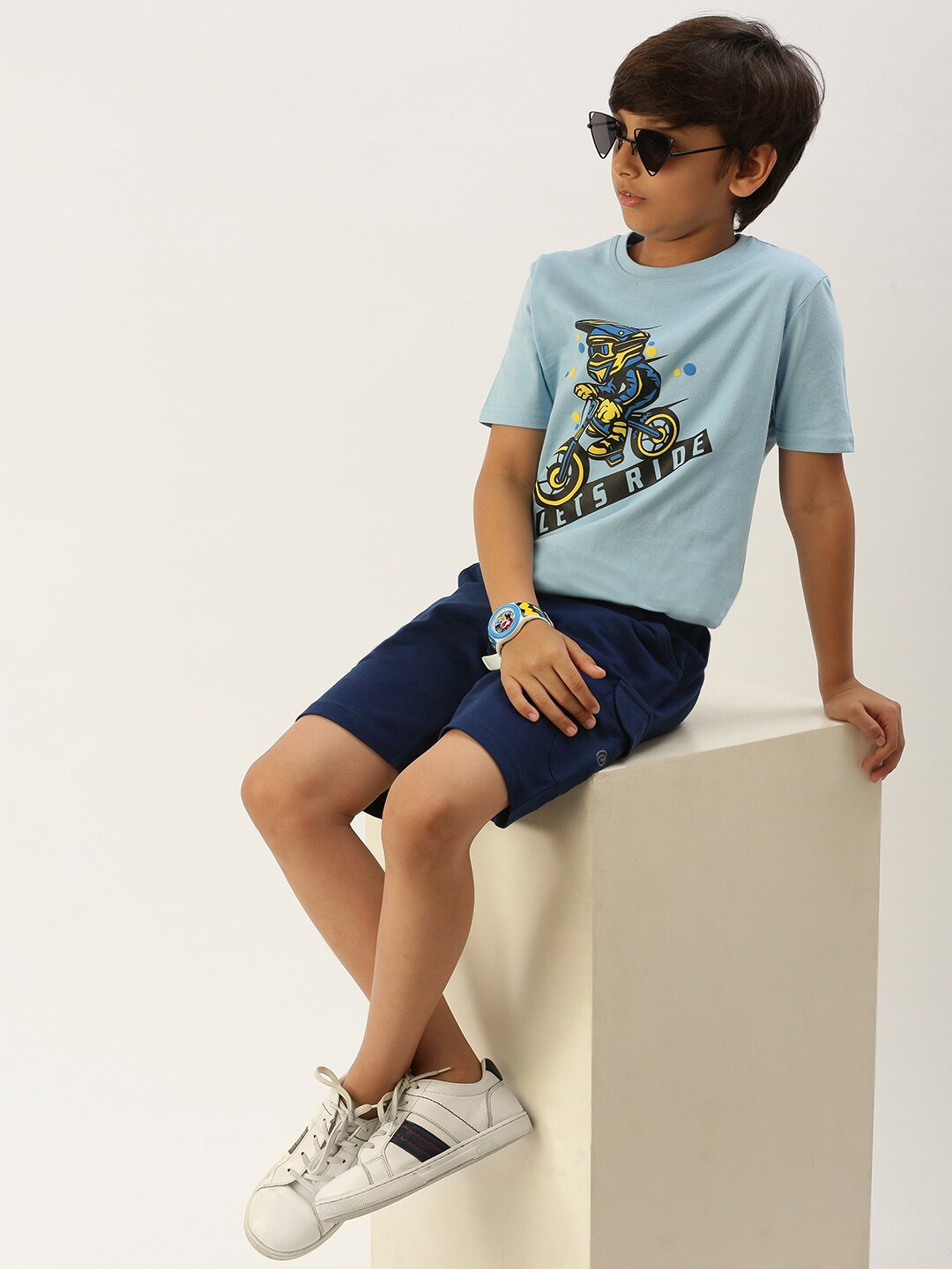 

PIPIN Boys Biker Printed Cotton T-shirt, Blue