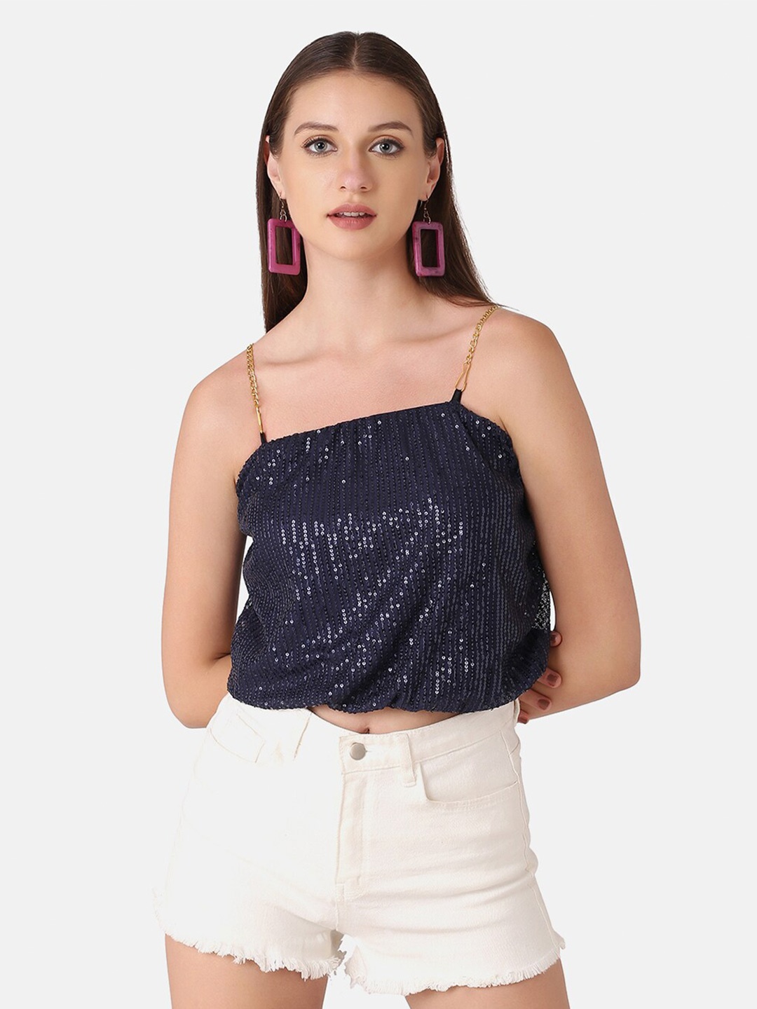 

BUY NEW TREND Embellished Shoulder Strap Crop Top, Navy blue