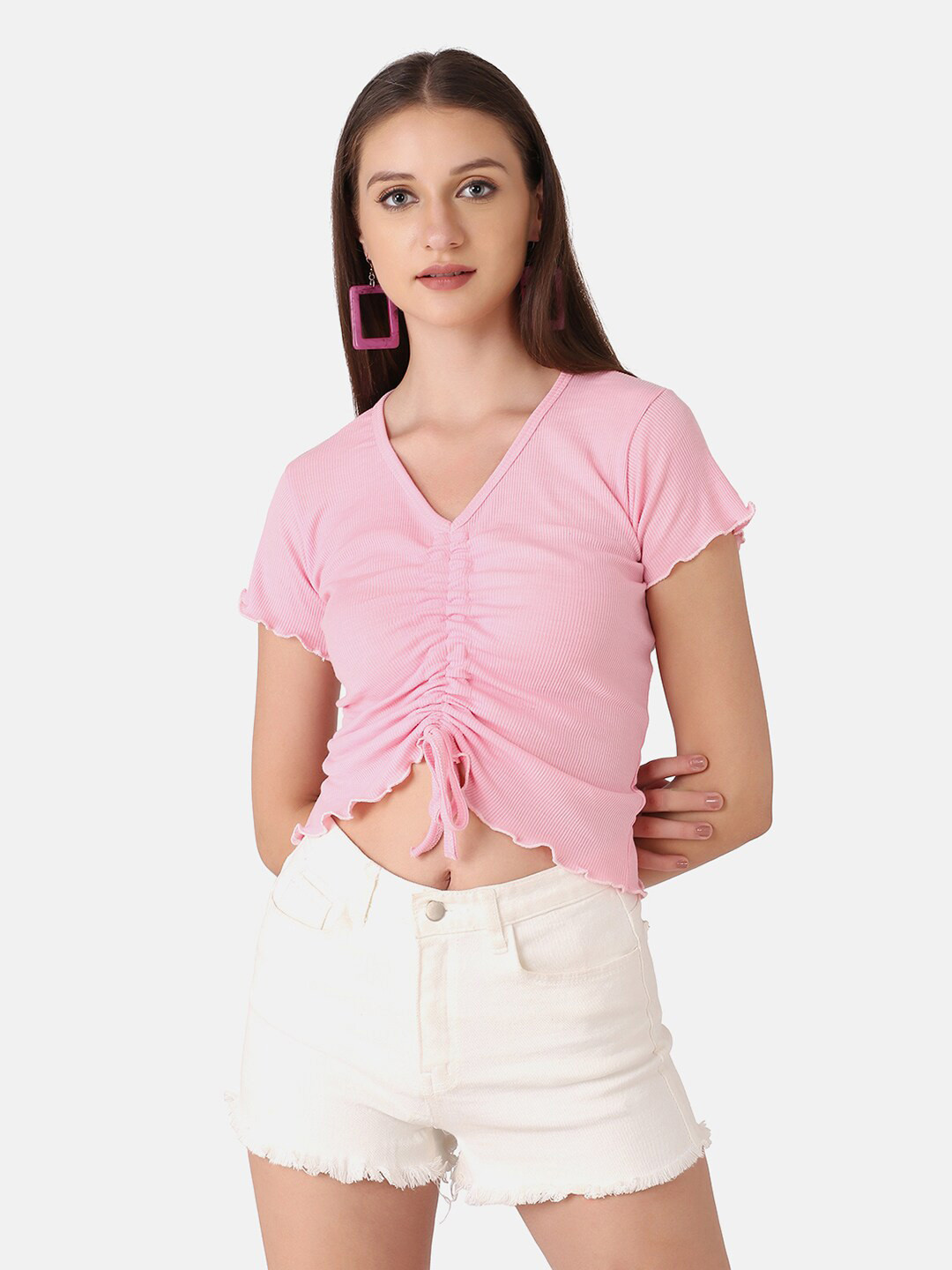

BUY NEW TREND V-Neck Neck Ruched Crop Top, Pink