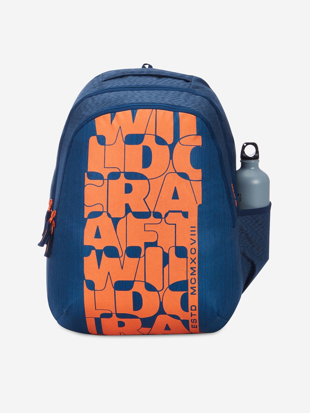 

Wildcraft Unisex Navy Blue & Orange Typography Backpack