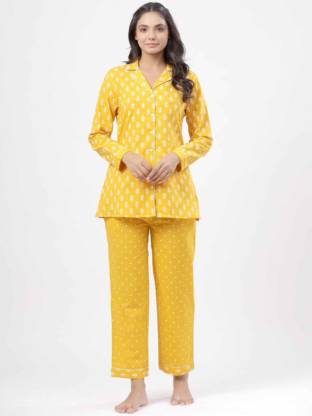 

mirari Women Ethnic Motifs Printed Night Suit, Yellow
