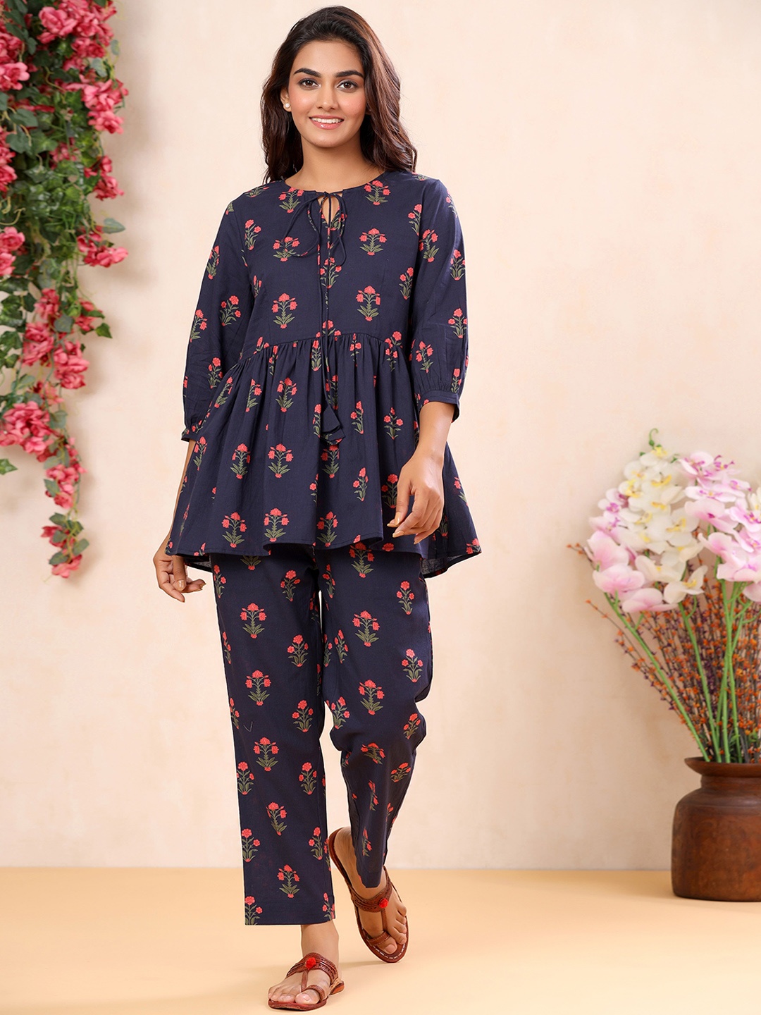

mirari Women Floral Printed Pure Cotton Co-ords Set, Blue