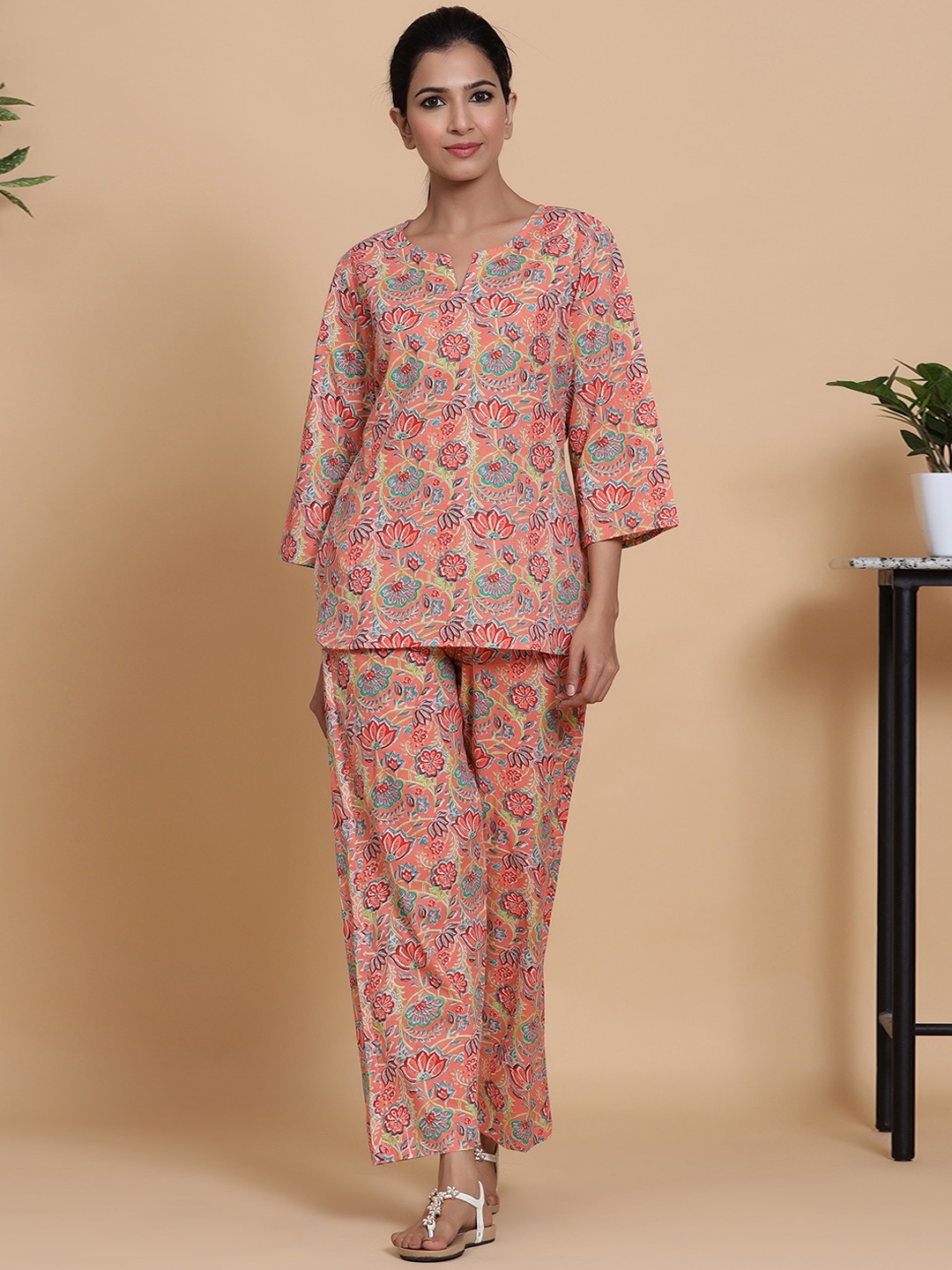 

mirari Women Floral Printed Pure Cotton Co-ords Set, Pink