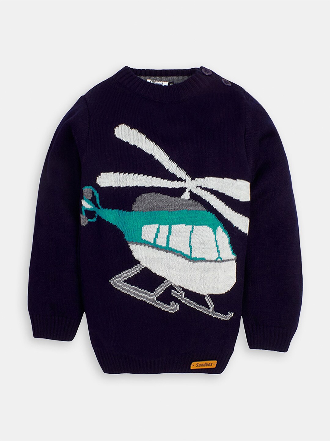 

Hopscotch Boys Printed Cotton Pullover, Navy blue