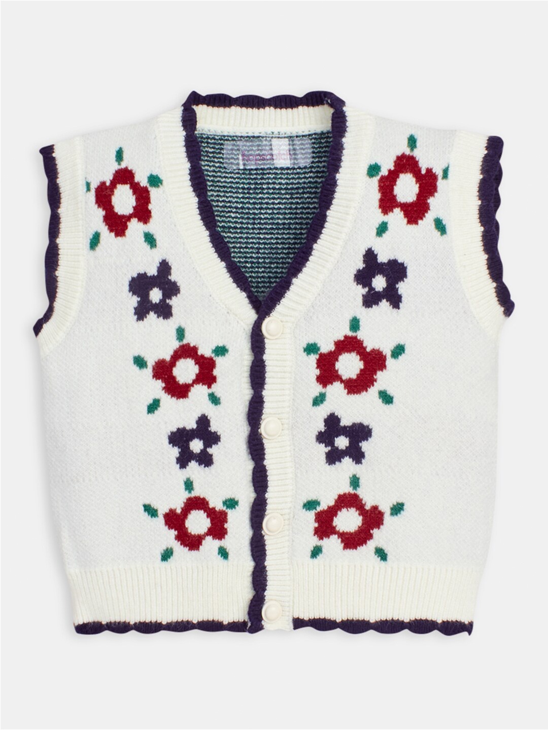 

Hopscotch Girls Floral Printed Sweater Vest, White