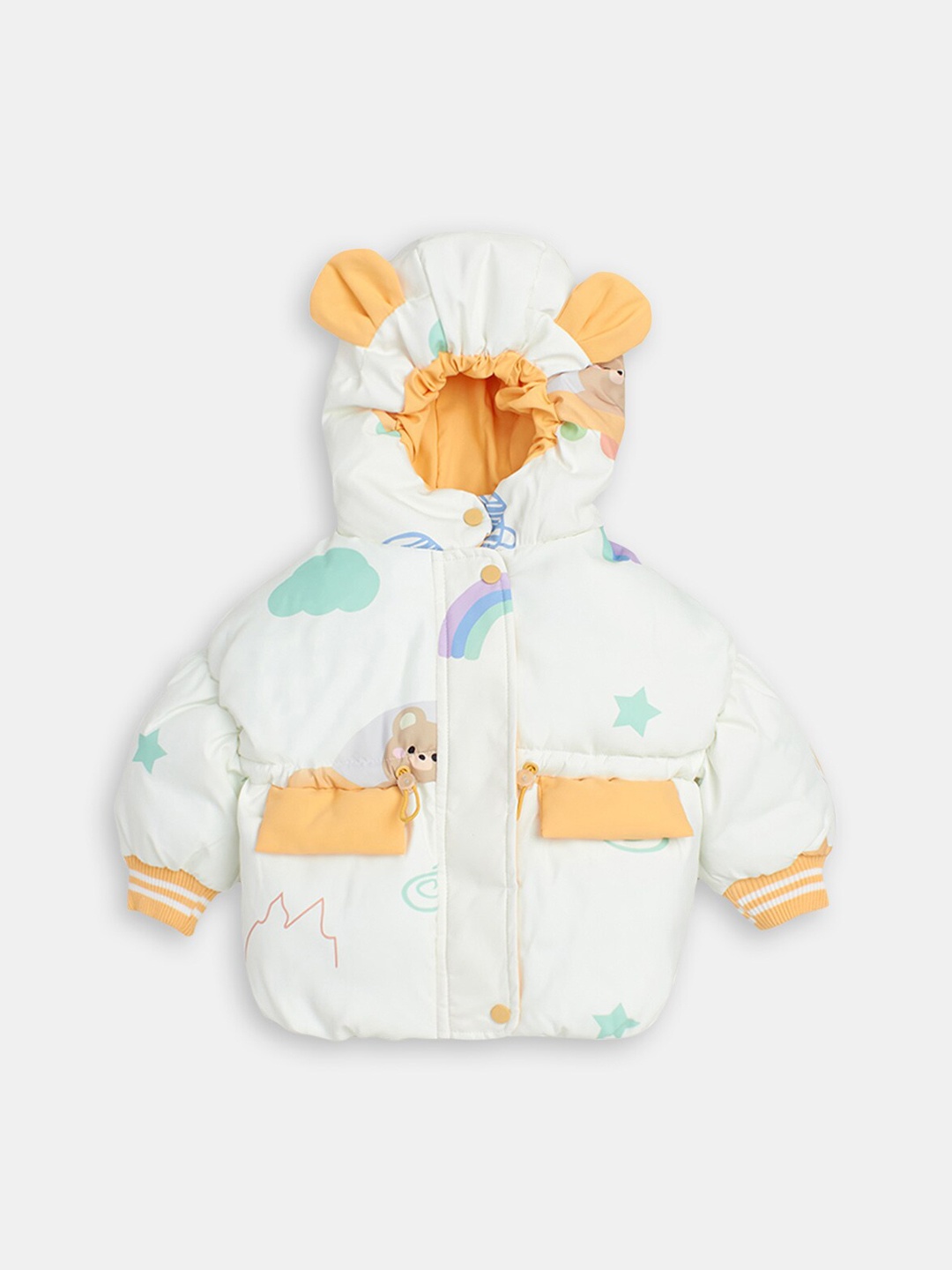 

Hopscotch Girls Printed Hooded Puffer Jacket, White