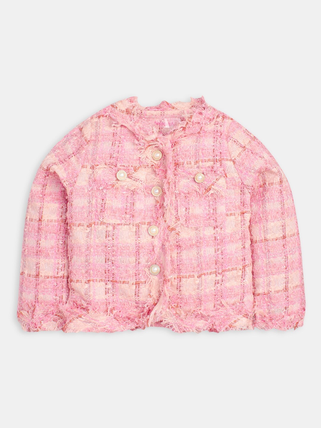

Hopscotch Girls Self Design Open Front Jacket, Pink