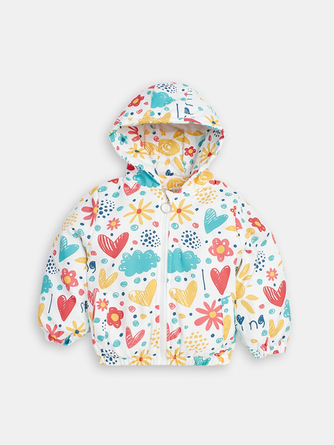 

Hopscotch Girls Printed Faux Fur Trim Hooded Puffer Jacket, White