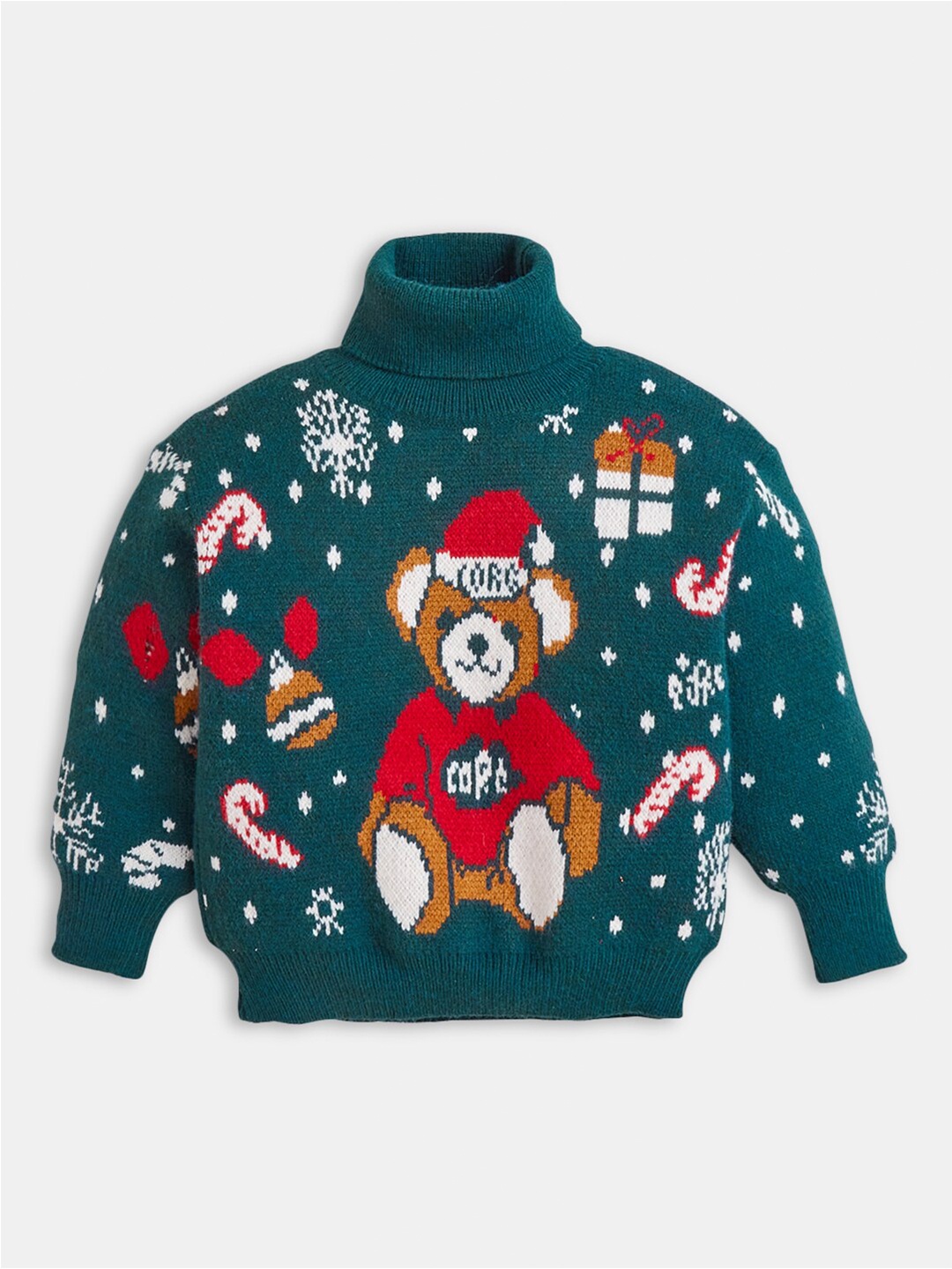 

Hopscotch Girls Conversational Printed Pullover Sweater, Teal