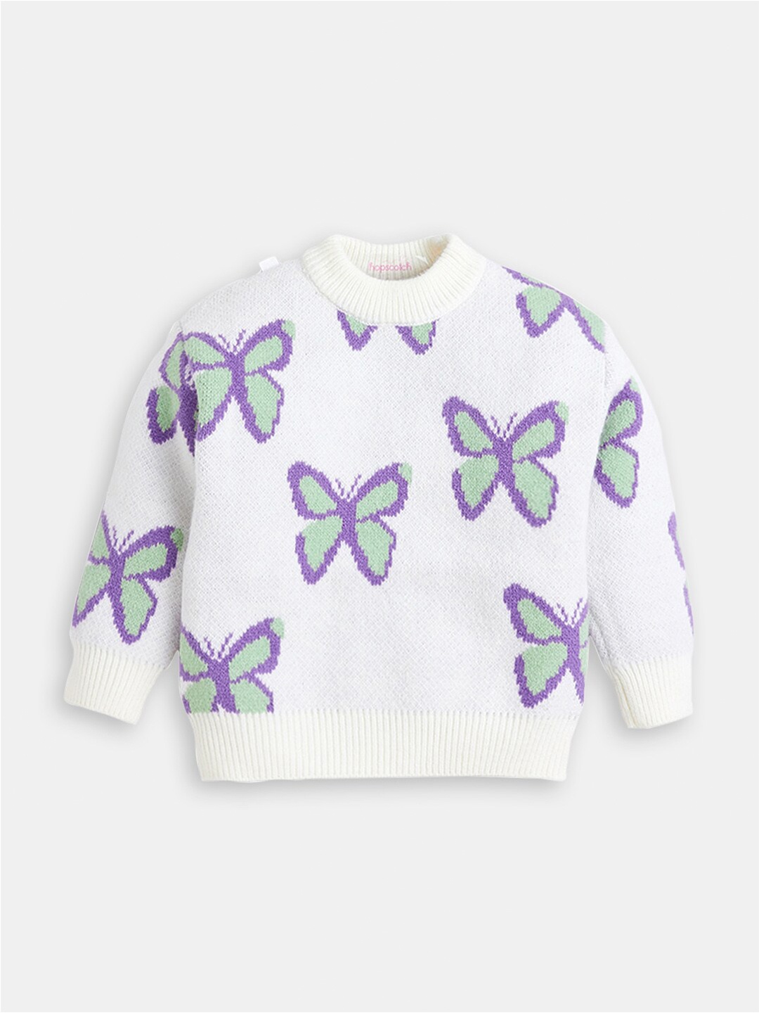 

Hopscotch Girls Printed Sustainable Pullover, White