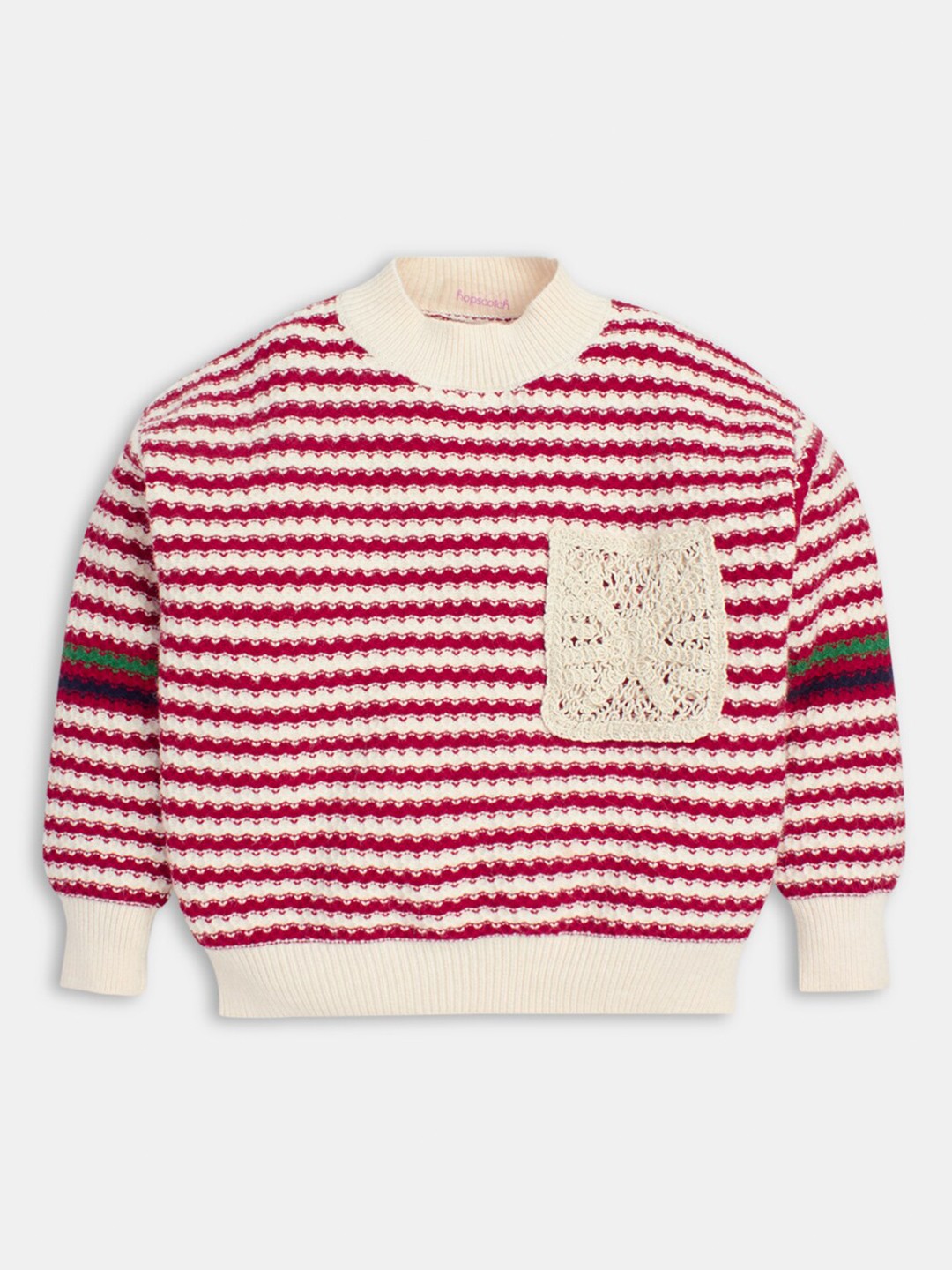 

Hopscotch Girls Striped Sustainable Pullover, Beige