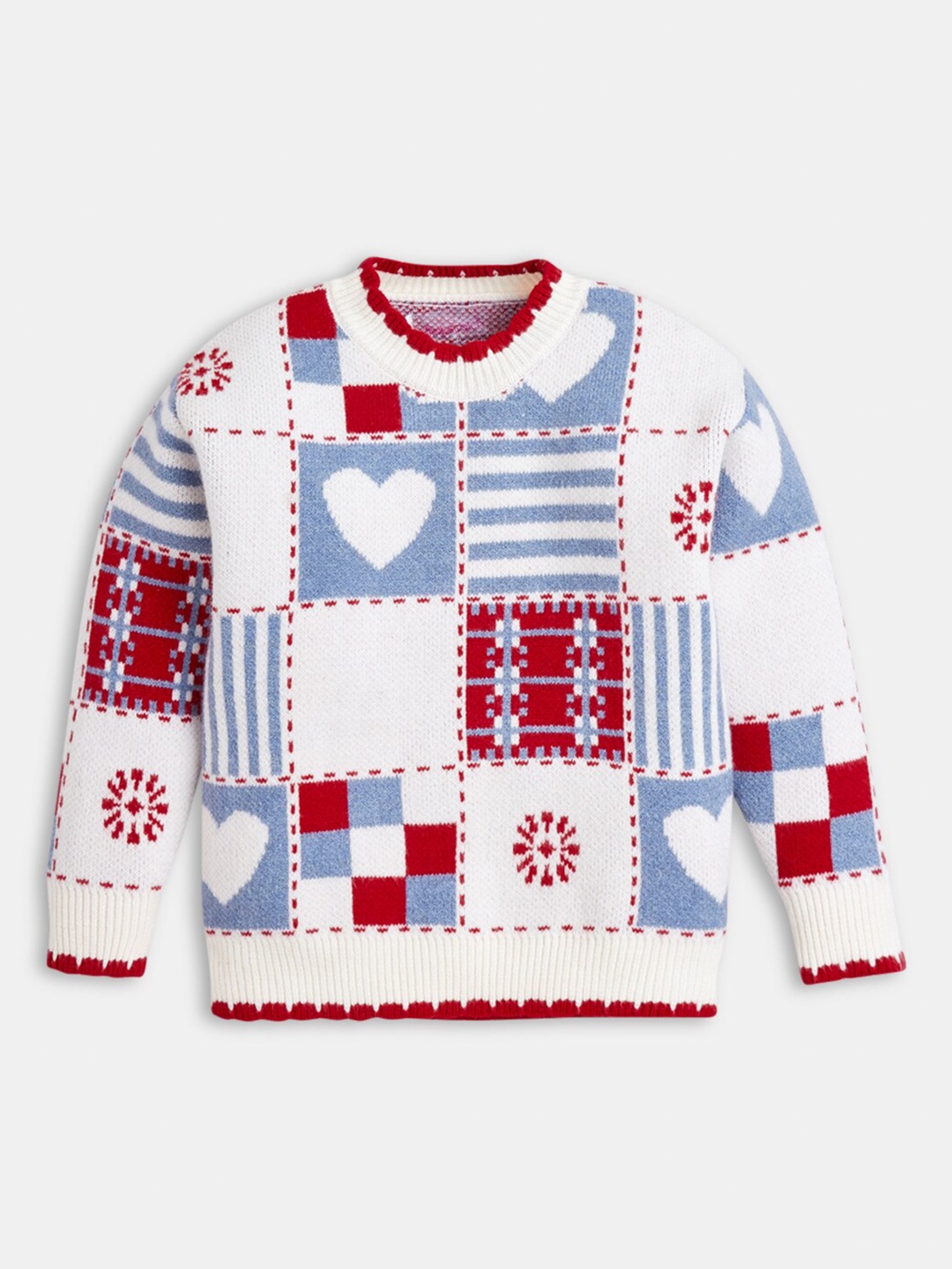 

Hopscotch Girls Printed Pullover, White