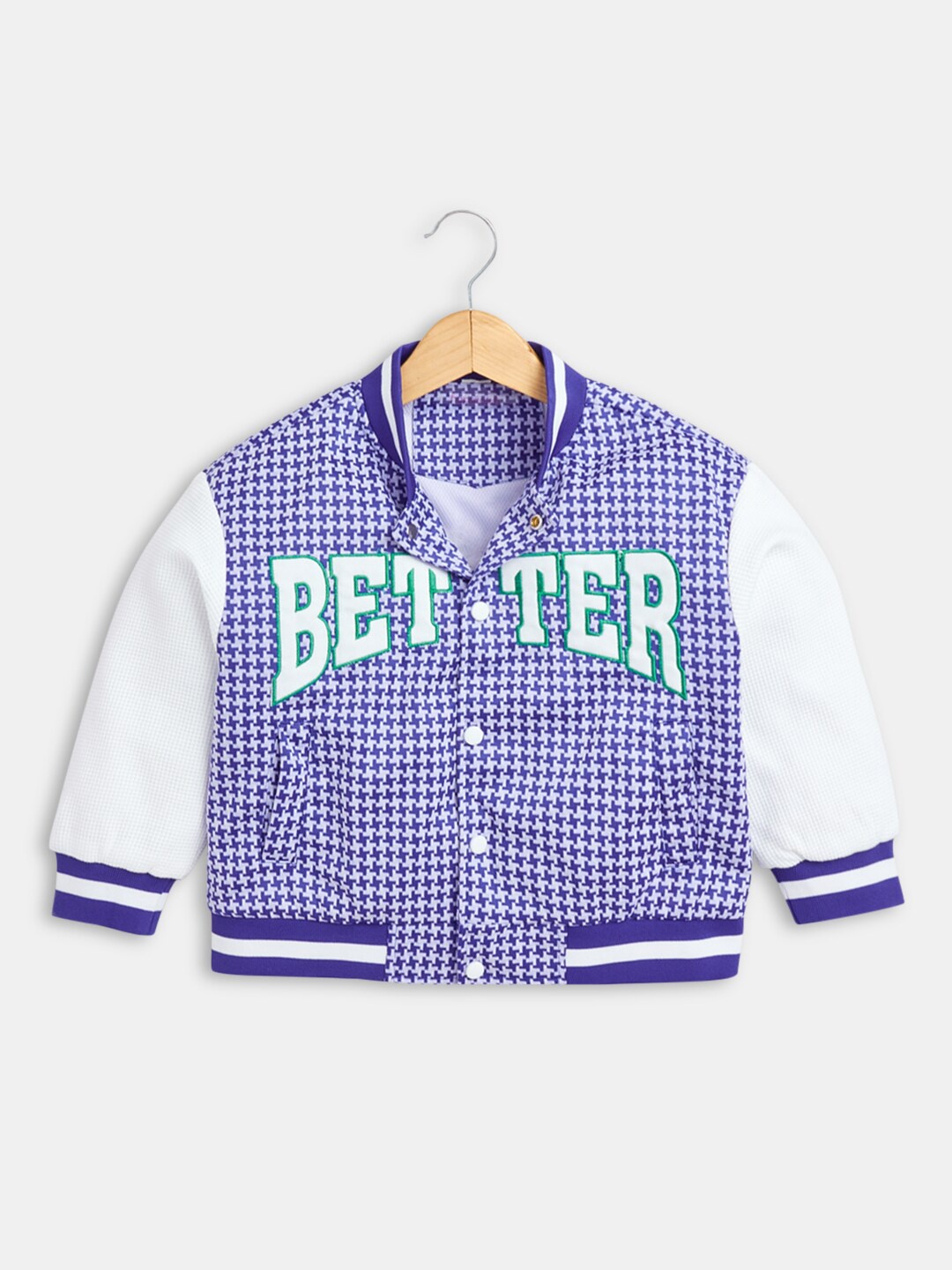 

Hopscotch Boys Printed Long Sleeves Varsity Jacket, Navy blue