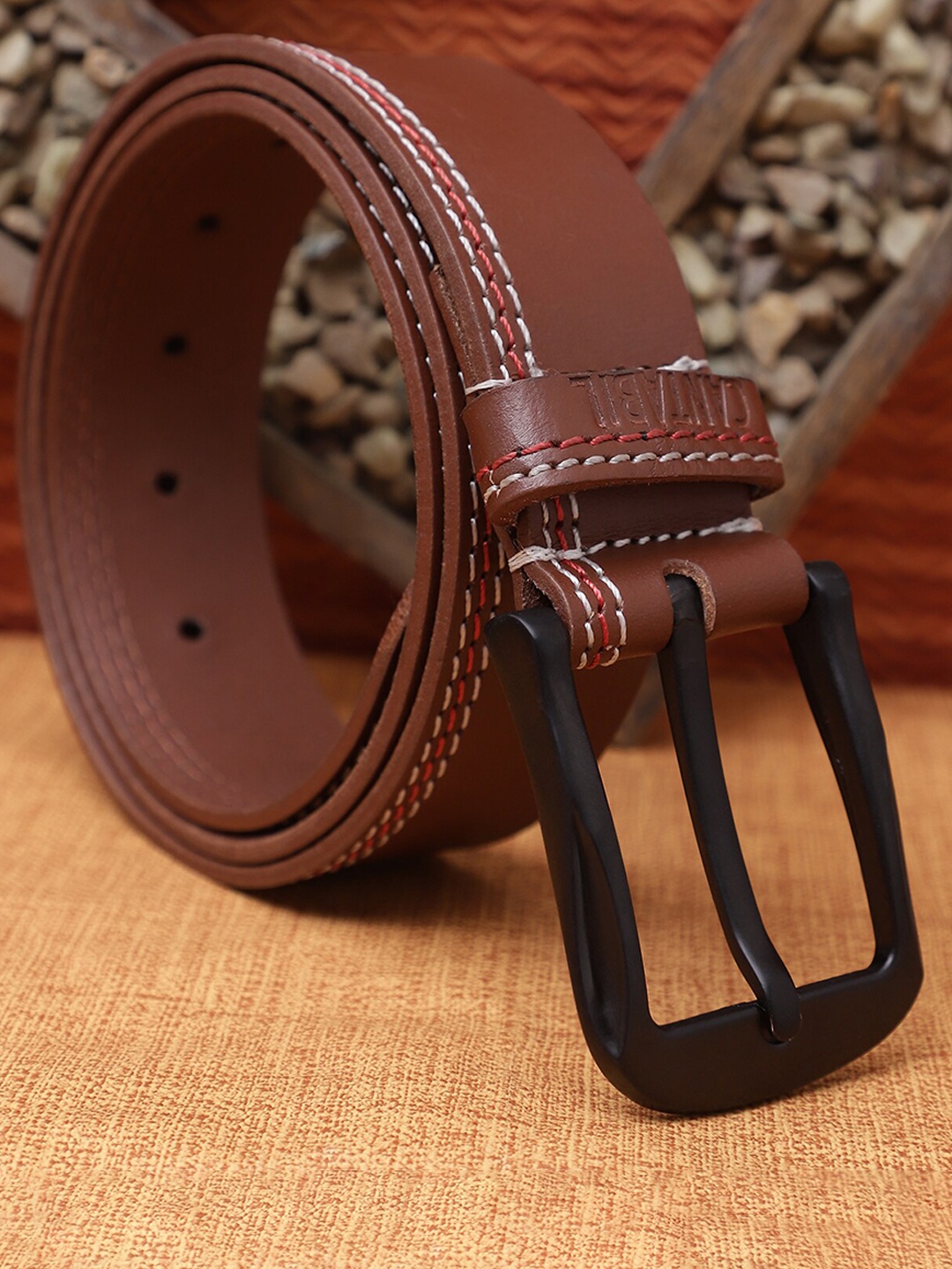 

Cantabil Men Leather Tang Slim Belt, Brown