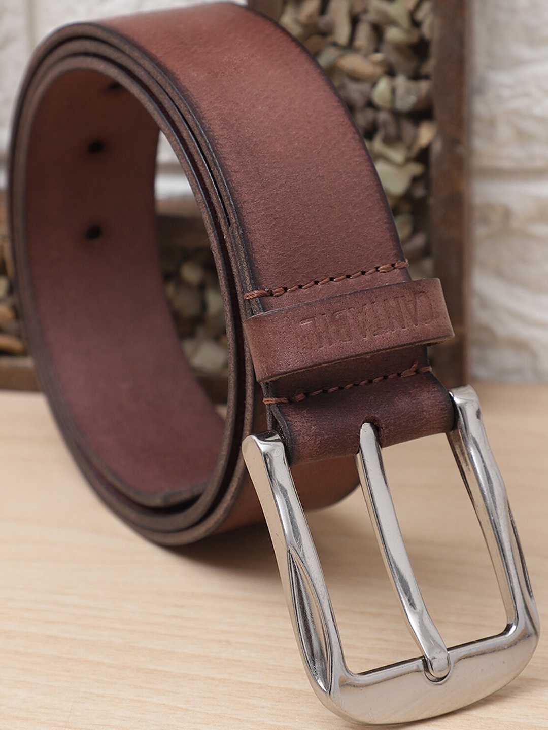 

Cantabil Men Tang Leather Belt, Brown