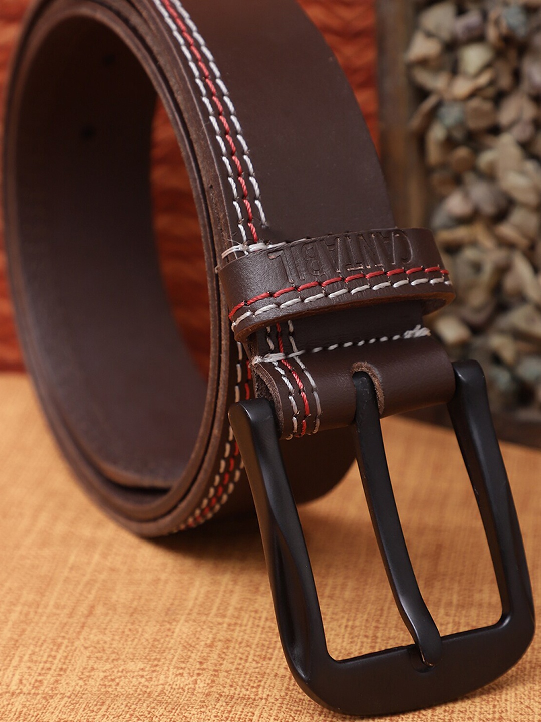 

Cantabil Men Leather Tang Belt, Brown