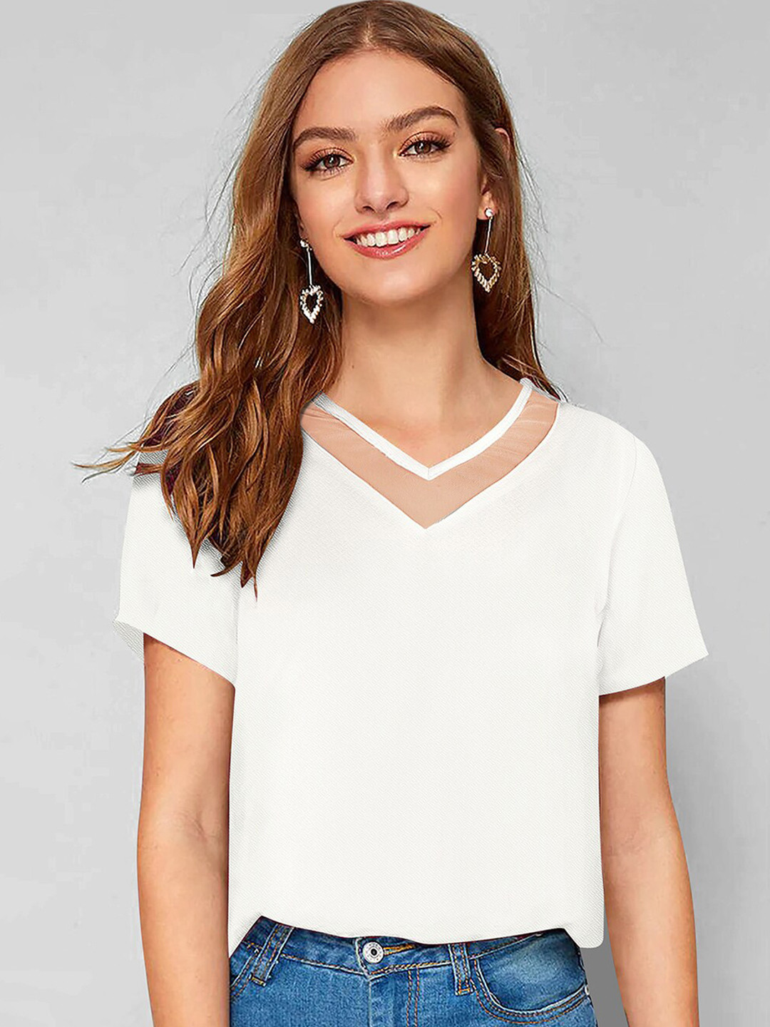 

Hinayat Fashion Women Self Design Loose T-shirt, White