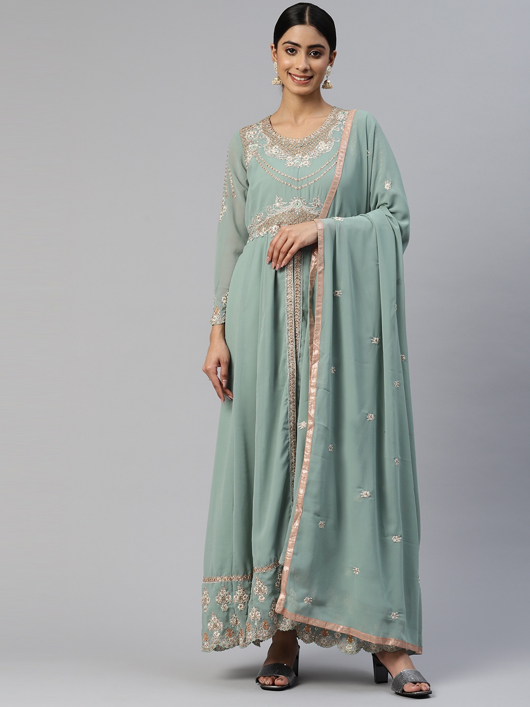 

Readiprint Fashions Embroidered Semi-Stitched Dress Material, Sea green