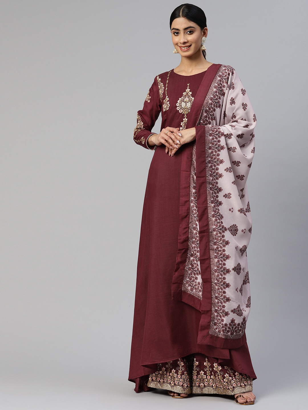

Readiprint Fashions Embellished Art Silk Semi-Stitched Dress Material, Maroon