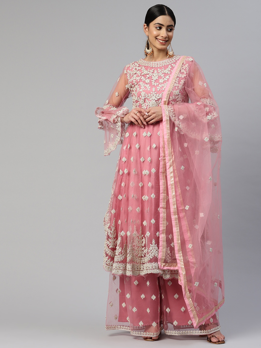 

Readiprint Fashions Ethnic Motifs Embroidered Semi-Stitched Dress Material, Pink