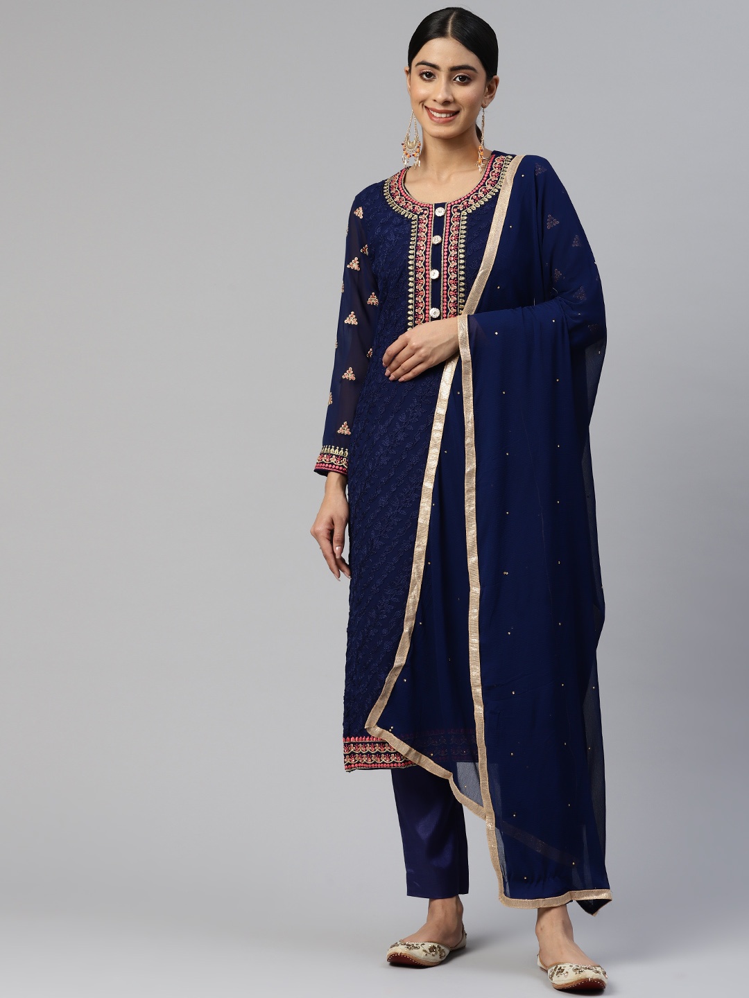 

Readiprint Fashions Embroidered Semi-Stitched Dress Material, Navy blue